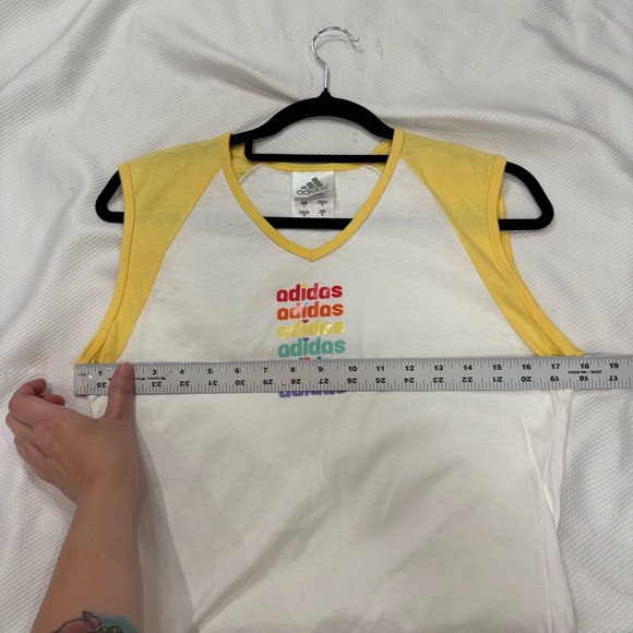 Vintage Adidas Tank Top Womens‎ Large White Rainbow Sleeveless Sporty Retro 90’s - Picture 7 of 8